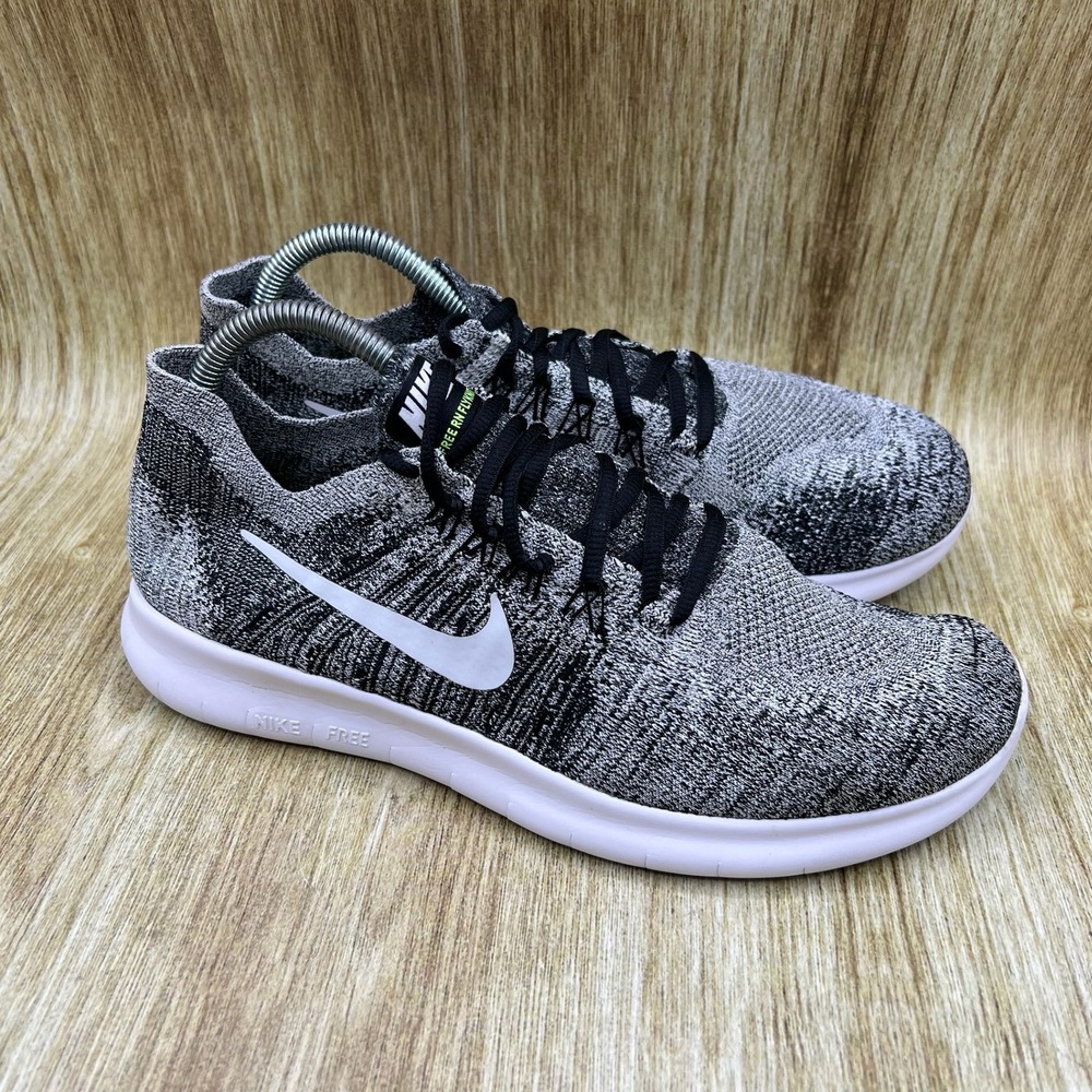 Nike Free RN Flyknit Women's Size 9.5 Running Shoes Black White 880844-003